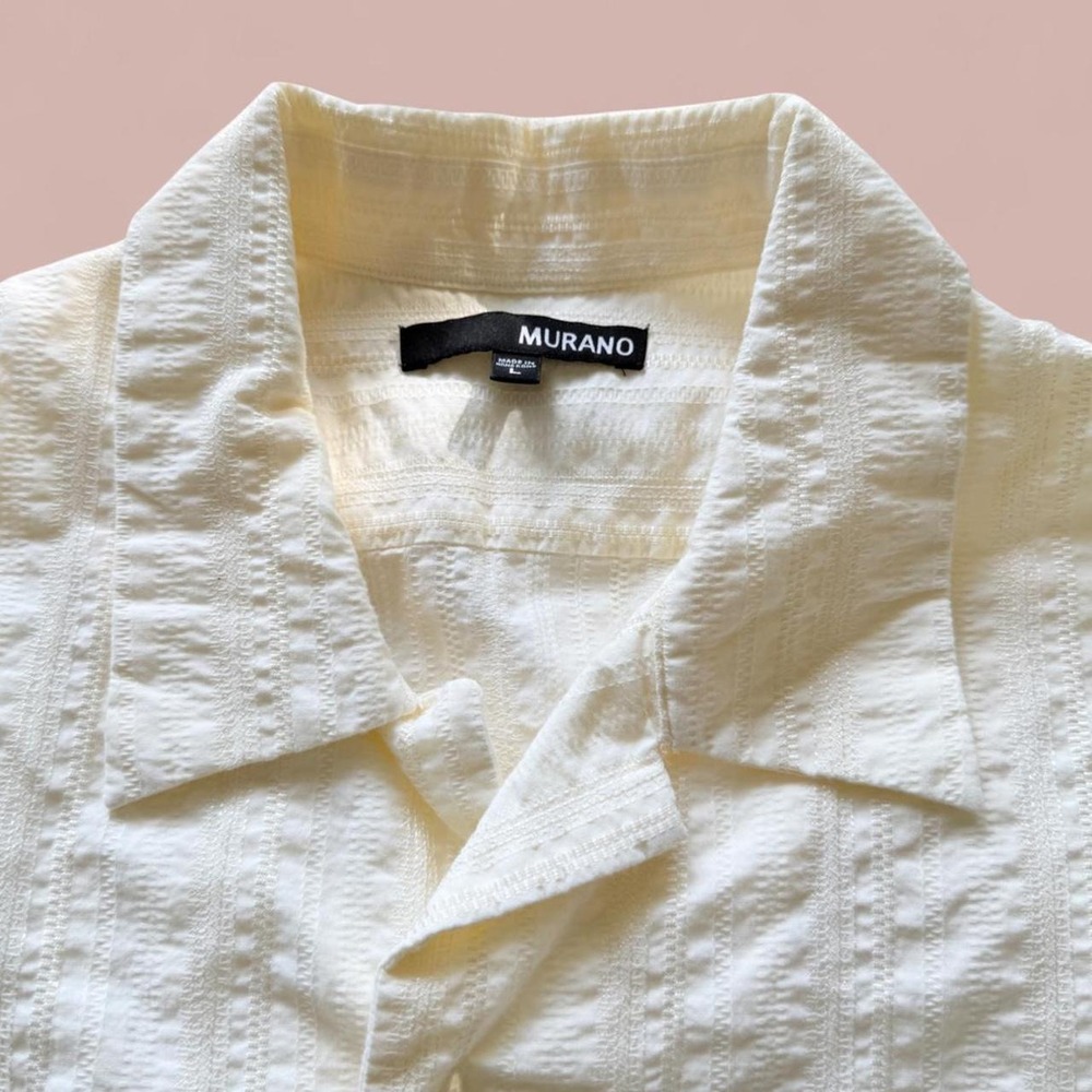Murano Men's Large Ivory Textured Short Sleeve Button Up Shirt